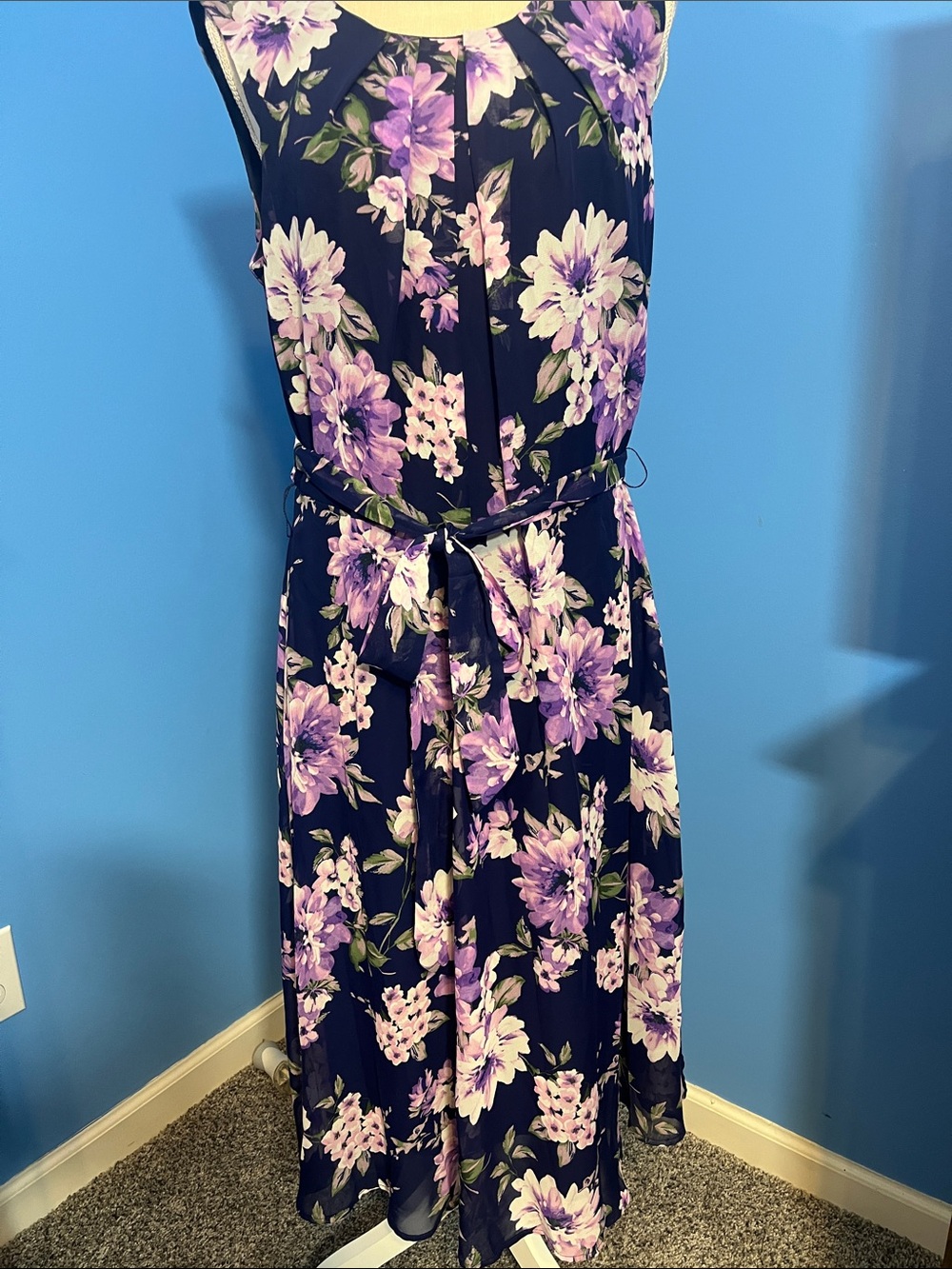 R&K Navy Midi Dress with Lavender Floral Print